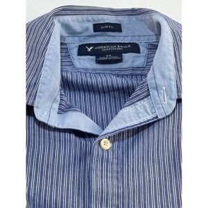 American Eagle Outfitters Mens Slim Fit Blue White Striped Button Down Shirt S